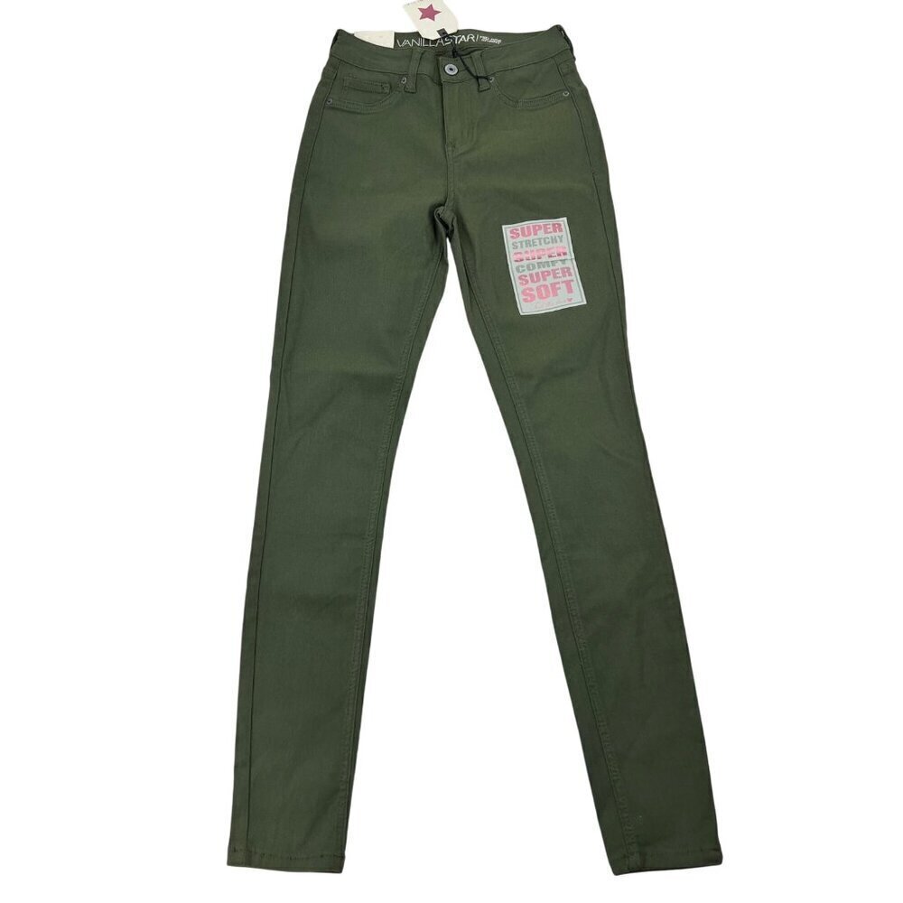 Vanilla Star Mid Rise Skinny Pants Olive Green Size 7 Junior New